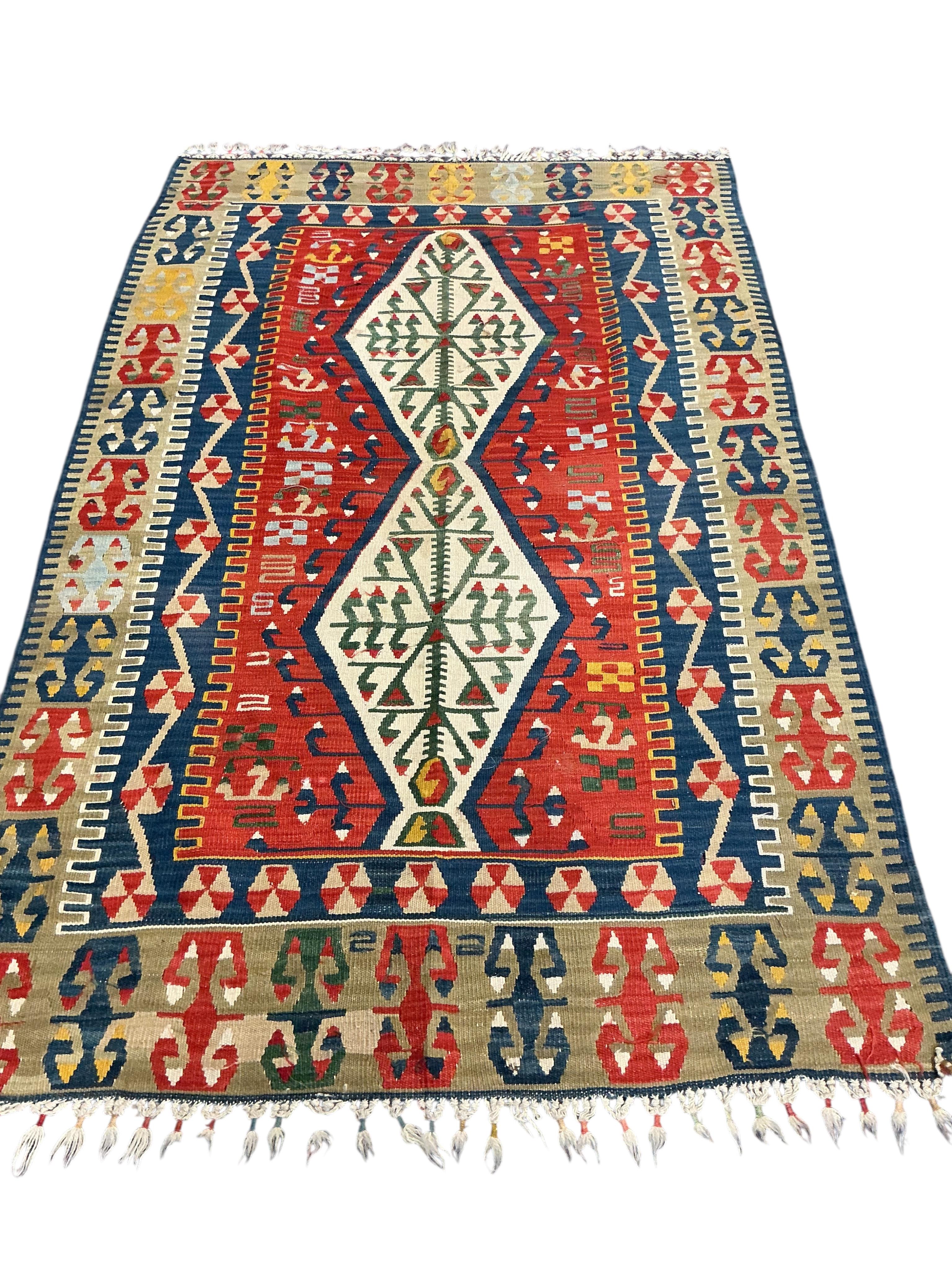 Two Kilim geometric flat weave rugs, larger 270cm x 150cm